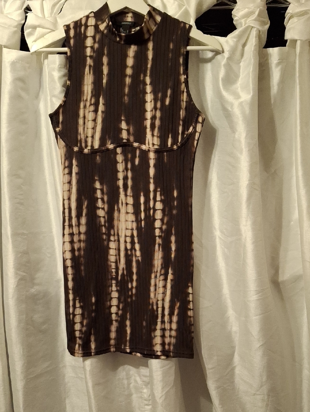 Forever 21 Brown & Cream Ribbed Tie-Dye Dress